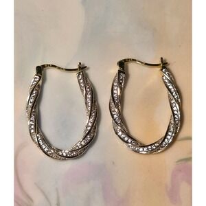 Genevive Cleo 14k Gold Vermeil‎ 925 Silver Twist Hoop Earrings Pave CZ 1"